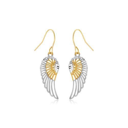Two-Tone Wing Drop Earrings in 10K Gold