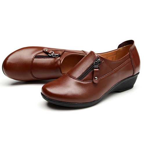 US Size 6-12 Big Sze New Women Soft Comfortable Casual Leather Wedge Heel Fashion Slip-On Shoes
