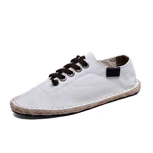 US Size 5-13 Women Shoes Fashion Canvas Straw Lace Up Flat Outdoor Casual Comfortable Loafer Shoes