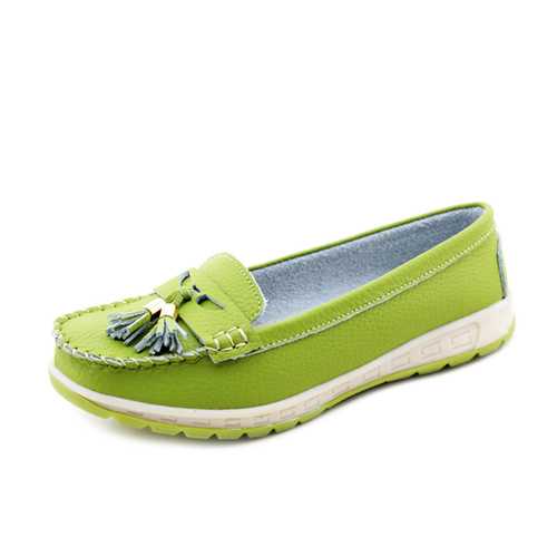 Casual Soft Leather Tassels Flat Shoes Slip On Round Toe Loafer Shoes