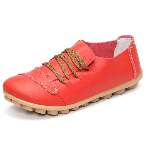 Large Size  Lace Up Soft Leather Round Toe Flat Shoes Comfy Loafers