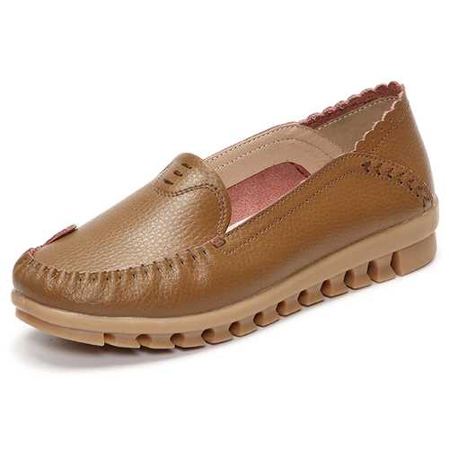 Soft Rubber Sole Round Toe Pure Color Slip On Flat Loafers