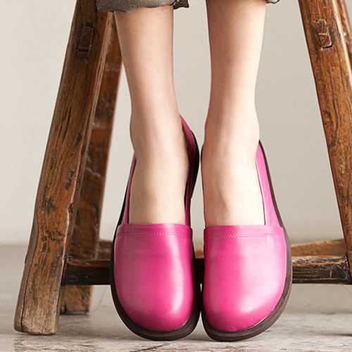 Leather Shoes Women Low Top Casual Outdoor Soft Slip On Flat Loafers
