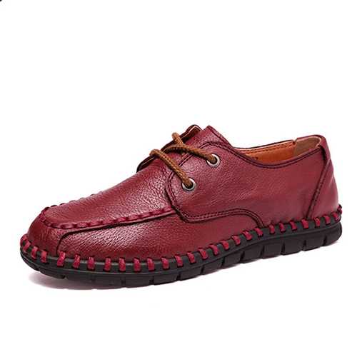 Women Leather Shoes Lace Up Soft Casual Outdoor Flat Loafers