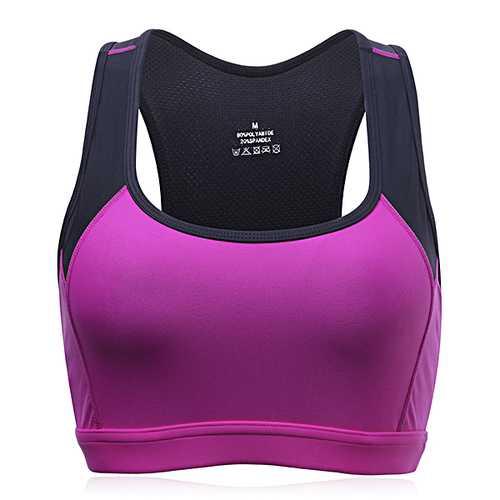 Women Wireless Shockproof Breathable Elastic Overhead Patchwork Yoga Sports Vest Bra
