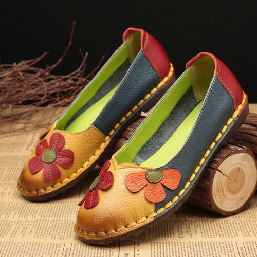 Retro Stitching Leather Flats Casual Shoes