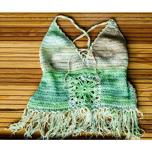 Handmade Cropped Halter, Crochet Top Bikini Cover