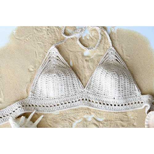 Handmade Ecru Bikini Cover Crochet Beachwear Knit bralette