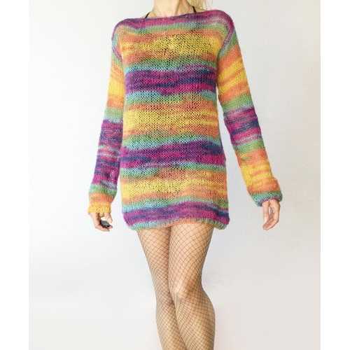 Handmade Angora Sweater Dress Rainbow Sweater Tunic