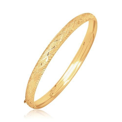 14k Yellow Gold Diamond Carved Bangle (6.0 mm), size 7''