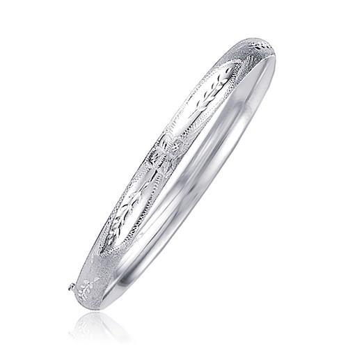 Classic Floral Carved Bangle in 14k White Gold (5.0mm), size 7''