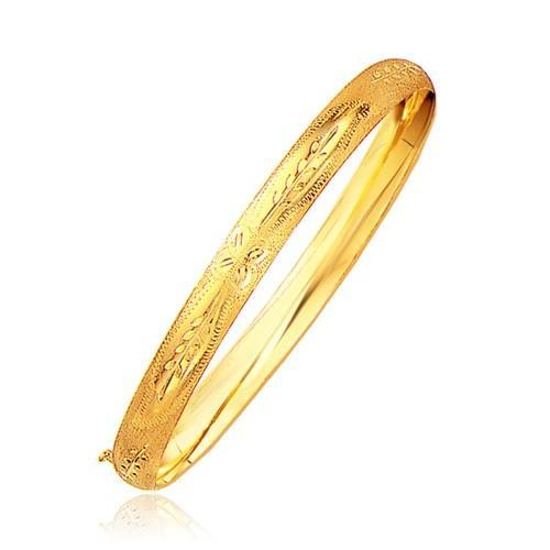 Classic Floral Carved Bangle in 14k Yellow Gold (6.0mm), size 8''