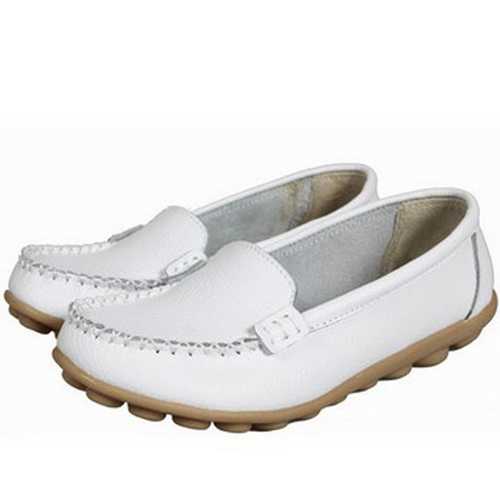 Women Leather Slip-on Anti Skid Ballet Flats Casual Shoes