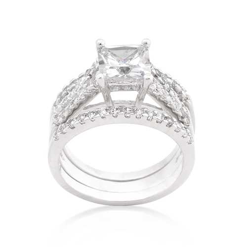 Princess Cut Cubic Zirconia Triple Bridal Set