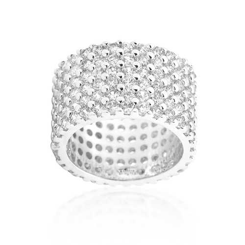 Rhodium Plated Finishd Wide Pave Cubic Zirconia Ring