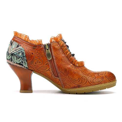SOCOFY Retro Mid Heel Leather Shoes