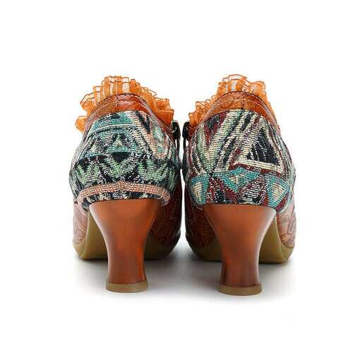 SOCOFY Retro Mid Heel Leather Shoes