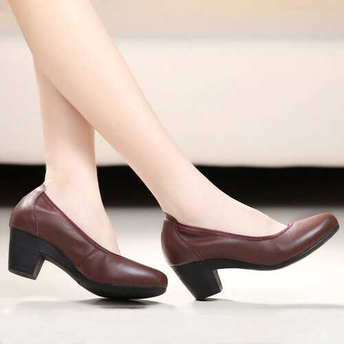 SOCOFY Chocolate Color Soft Leather Pumps