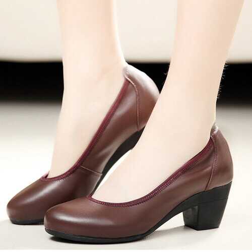 SOCOFY Chocolate Color Soft Leather Pumps
