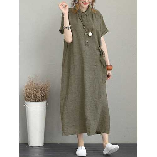 Vintage Side Pocket Drawstring Dress