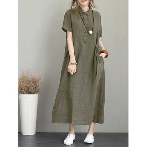 Vintage Side Pocket Drawstring Dress