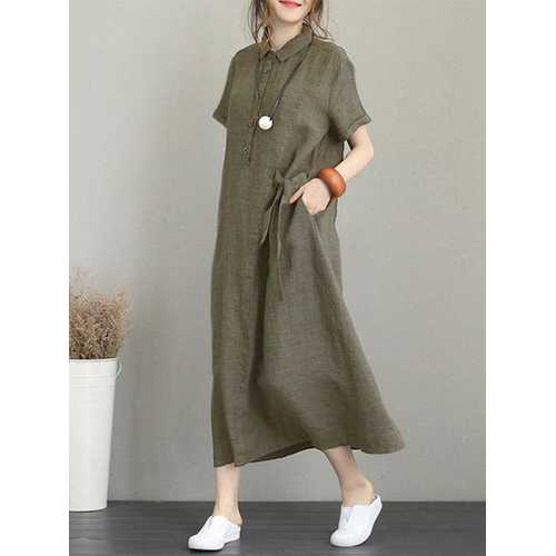 Vintage Side Pocket Drawstring Dress