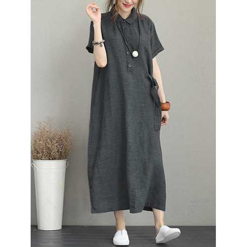 Vintage Side Pocket Drawstring Dress