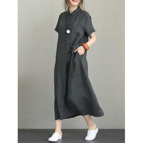 Vintage Side Pocket Drawstring Dress