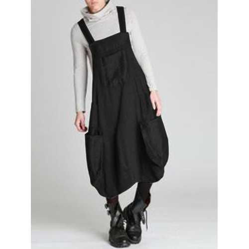 Vintage Pockets Straps Dress