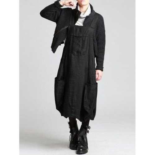 Vintage Pockets Straps Dress