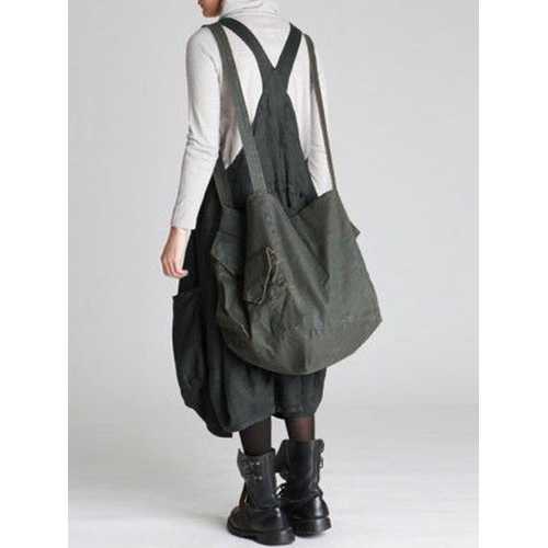 Vintage Pockets Straps Dress