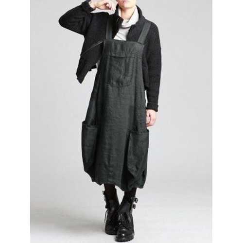 Vintage Pockets Straps Dress