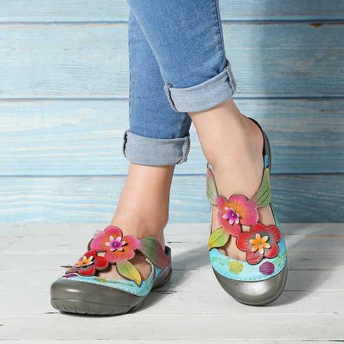 Retro Leather Stitching Flowers Sandals