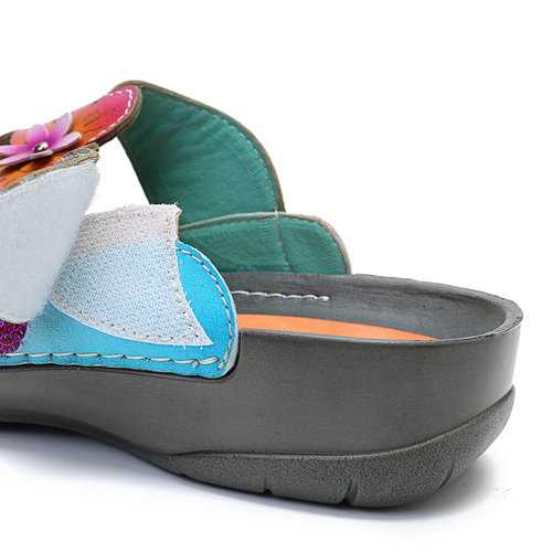 Retro Leather Stitching Flowers Sandals