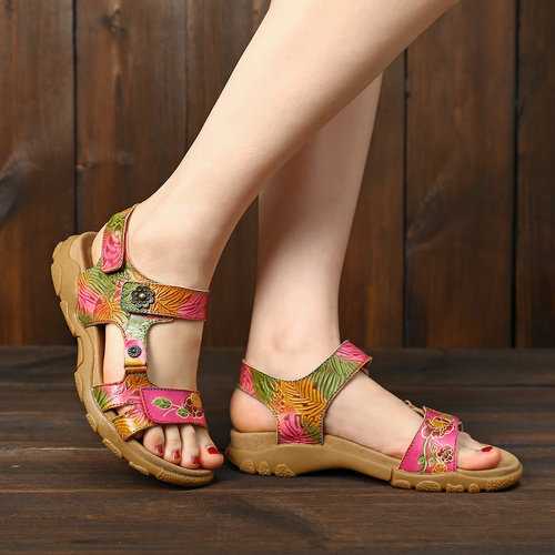 Soft Leather Hook Loop Sandals