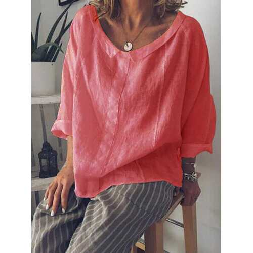 Lapel Solid Color Casual Blouse