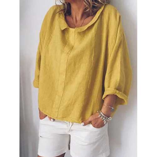 Lapel Solid Color Casual Blouse