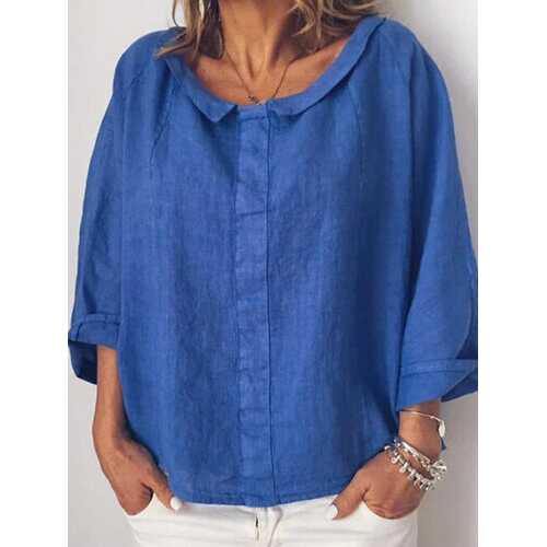 Lapel Solid Color Casual Blouse
