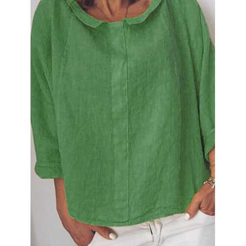 Lapel Solid Color Casual Blouse