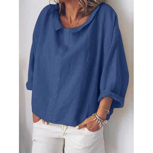 Solid Color Turn-down Collar Loose Blouse