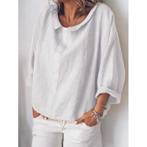 Solid Color Turn-down Collar Loose Blouse