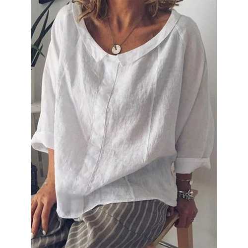 Solid Color Turn-down Collar Loose Blouse