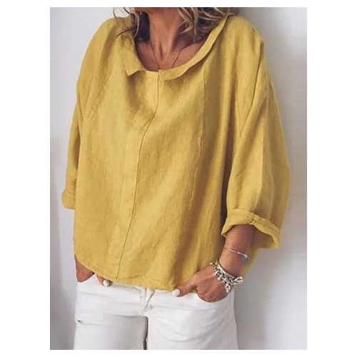 Solid Color Turn-down Collar Loose Blouse