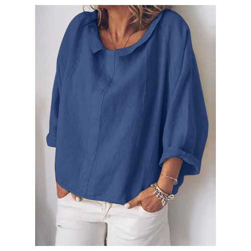 Solid Color Turn-down Collar Loose Blouse