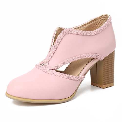 Hollow V Shape Chunky High Heel Pumps
