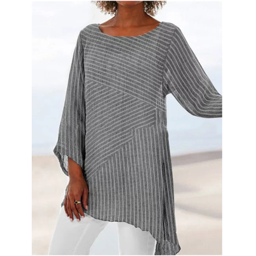 Striped Stitching Irregular Hem Blouse