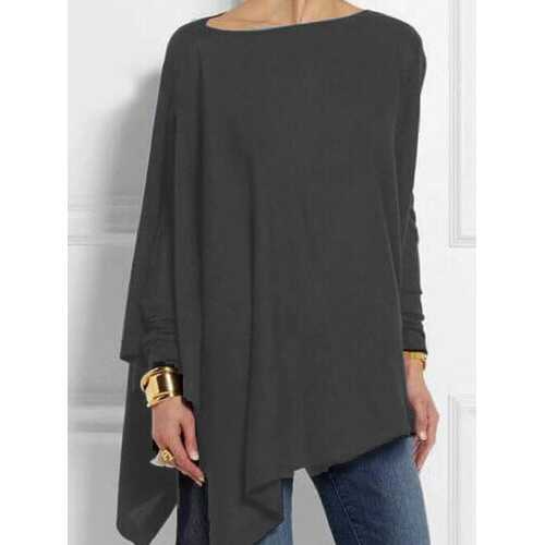 Solid Color Irregular Long Sleeve Shirt