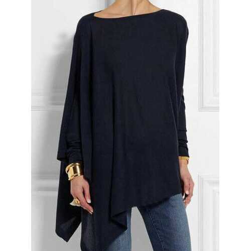 Solid Color Irregular Long Sleeve Shirt