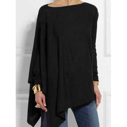 Solid Color Irregular Long Sleeve Shirt