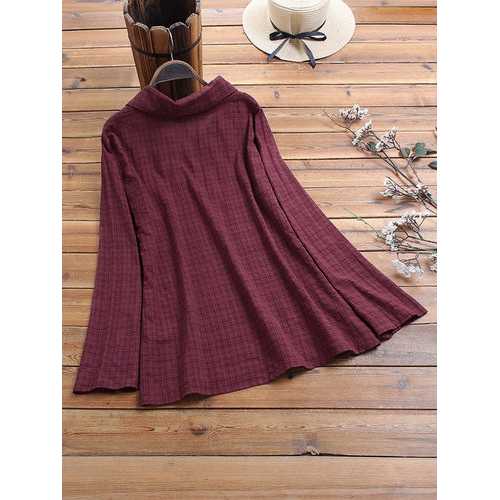 Button Plaid Print Lapel Blouse
